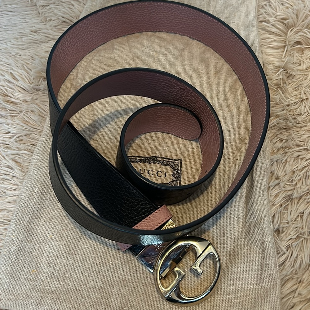 Authentic GUCCI pink and black reversible belt (44).  No box. Made in Italy. - Picture 6 of 10